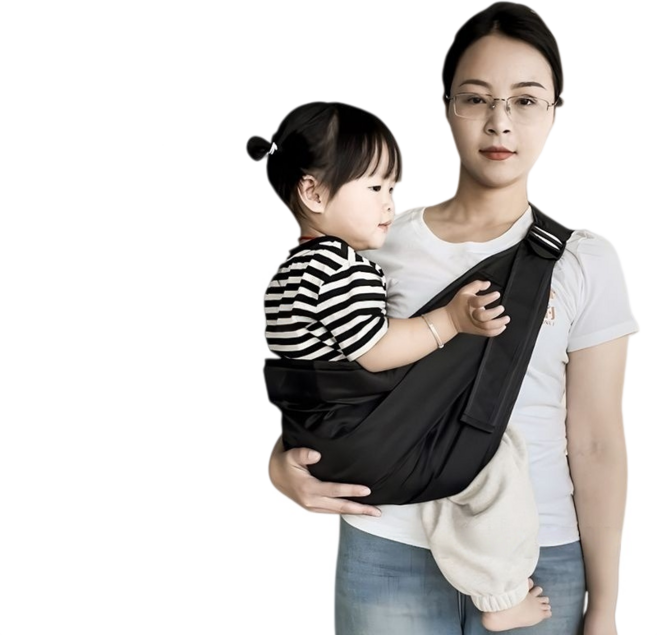 嬰兒背巾 輕便透氣斜挎背帶, 改良版（黑）四季布款