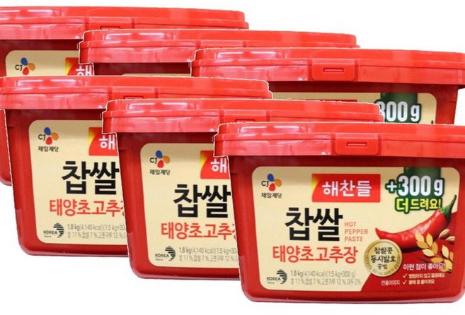 해찬들 찹쌀 태양초 고추장, 1.8kg, 6개