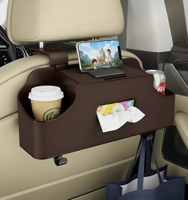 리쿨샵 차량용 뒷좌석 수납함, 브라운, 1개