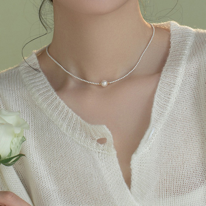 FANSYLI 진주 목걸이 여성 고급감 비즈 진주목걸이 한복 미니 진주목걸이 W2503M16