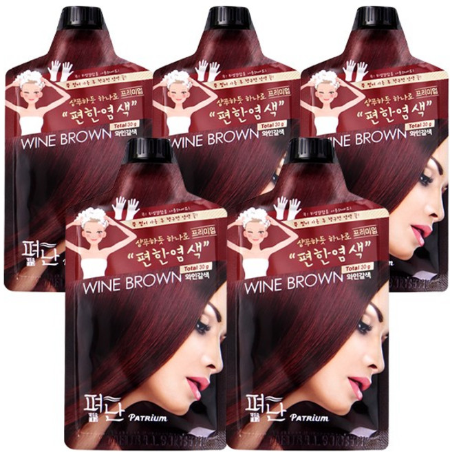 펴난염색 샴푸하듯 하나로 프리미엄 편한염색약, 와인갈색, 5개