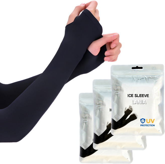 라니아 남녀 공용 아이스 팔토시, 블랙, 3개, 손등 커버형