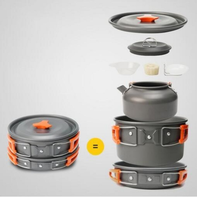 Detao 코펠 세트 캠핑 코펠세트 아웃도어 코펠 2-3인용 오렌지 블랙 그린, 1개