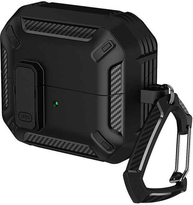 XDcase 갤럭시 버즈3 / 3 프로 / 3 FE 단색 보안 잠금 이어버드 케이스 카라비너 포함, 1개, 검은색