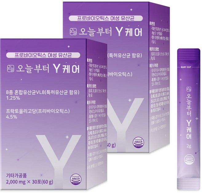 오늘부터 Y케어 질 유산균 프로바이오틱스 유래 장 건강 30포 2개