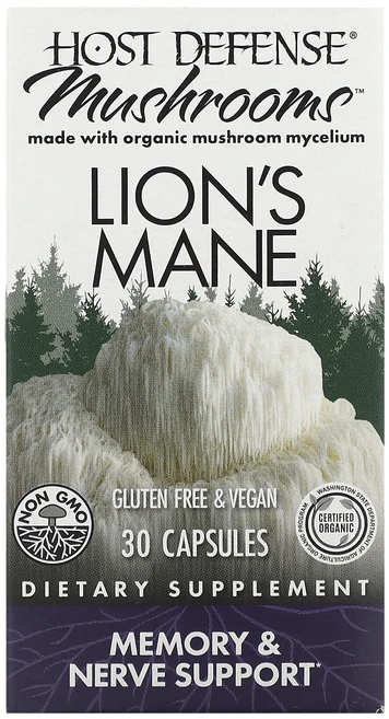 Fungi Perfecti Host Defense mushrooms 노루궁뎅이버섯 메모리 너브 써포트 베지캡슐 30정, 1개, 30개 - 쿠팡