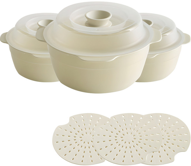 이지앤프리 스팀쿡 찜기 전자레인지 용기 650ml 소, 화이트, 3개