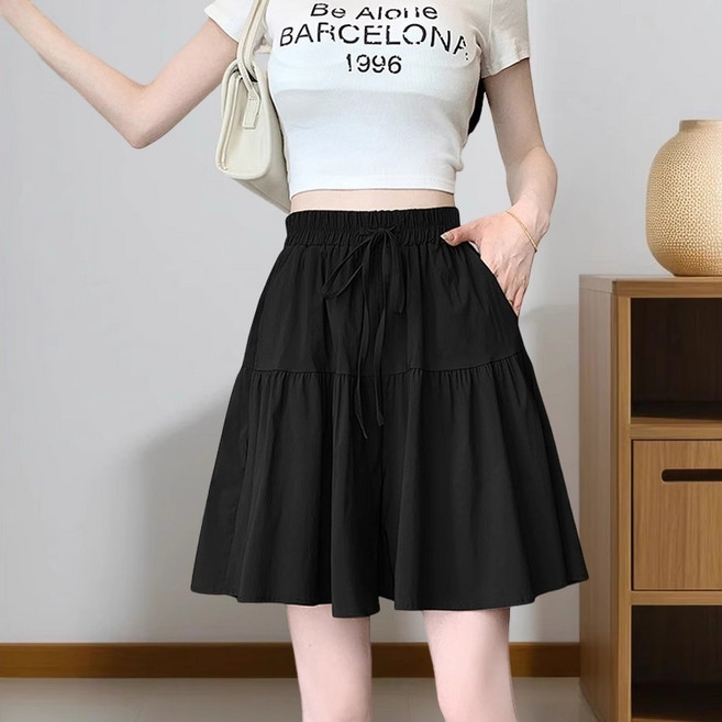 JDUDS 慵懶風五分褲裙 高腰闊腿冰絲短褲