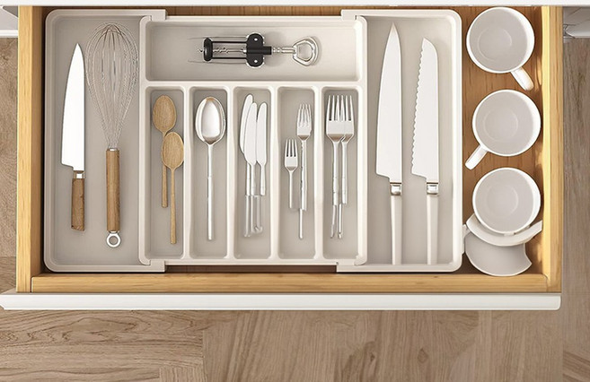 벨지안 수저 정리 트레이 길이조절, 1개, White