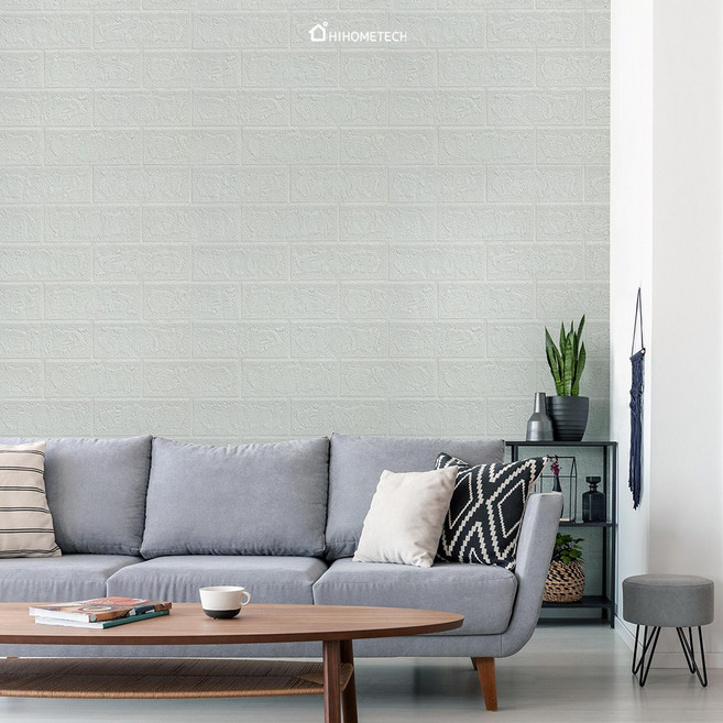 하이홈테크 접착식 압축 폼블럭 벽지 (1m~10m), 라이트 그레이