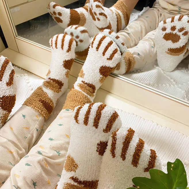 유아동 키즈 고양이 수면 보온 따뜻한 겨울 성인여성 양말 공용 귀여운 양양 냐옹 밤 파일기모