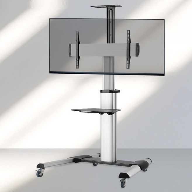 대형 TV 모니터 선반 이동형 스탠드 70인치 65인치 60인치 58인치 55인치 50인치 49인치 48인치 47인치 45인치 43인치 40인치 높이조절 핸들 피벗 회전 거치대