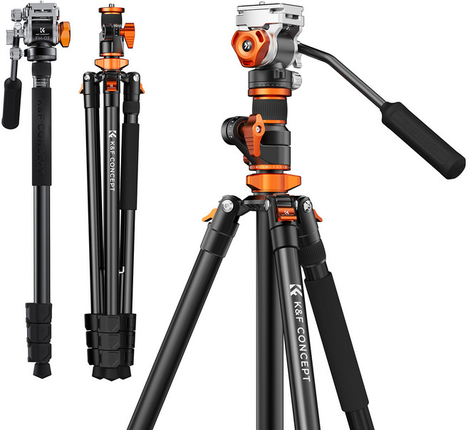 K&F CONCEPT 2.3m 플루이드 헤드 삼각대 비디오 삼각대, T254A7+FH-03, 1개