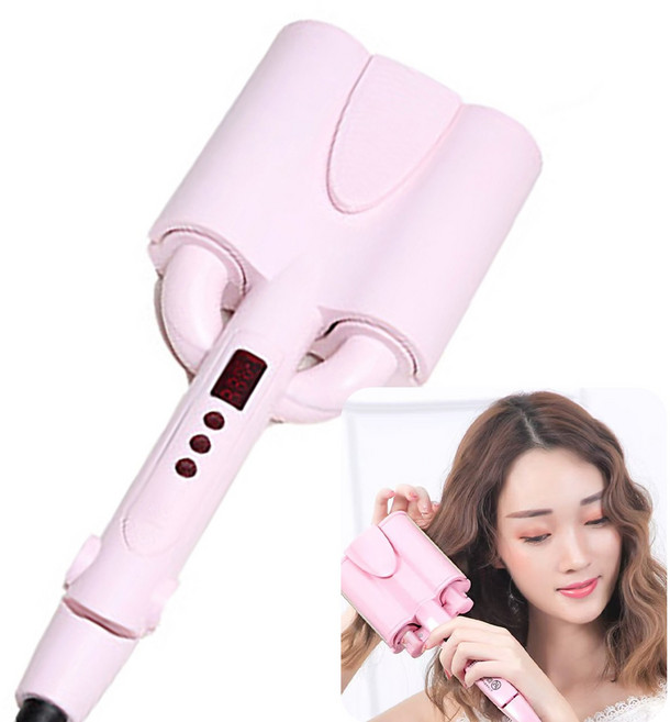 물결펌고데기 온도조절 세라믹 코팅 음이온 헤어 케어 라면머리 고데기, 핑크26mm