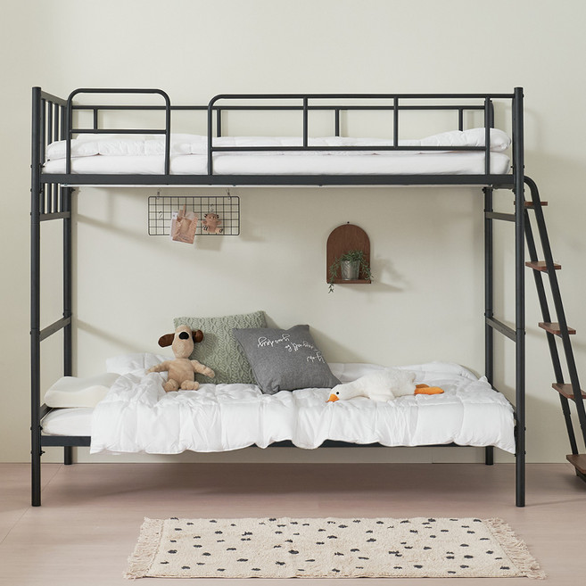 퍼니엘 안젤라 이층 침대 벙커/책상 싱글 분리형 높이조절 성인 2층 어린이 여아, 블랙