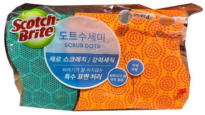 3M 스카치 브라이트 Scotch Brite 다용도 도트 수세미 12개입 1세트 (제로스크레치 8입 강력세척용 4입), 12개