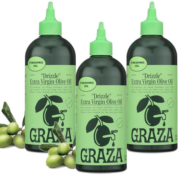 Graza 그라자 드리즐 엑스트라 버진 올리브 오일 피니싱 오일 스퀴즈 보틀, 3개, 350ml