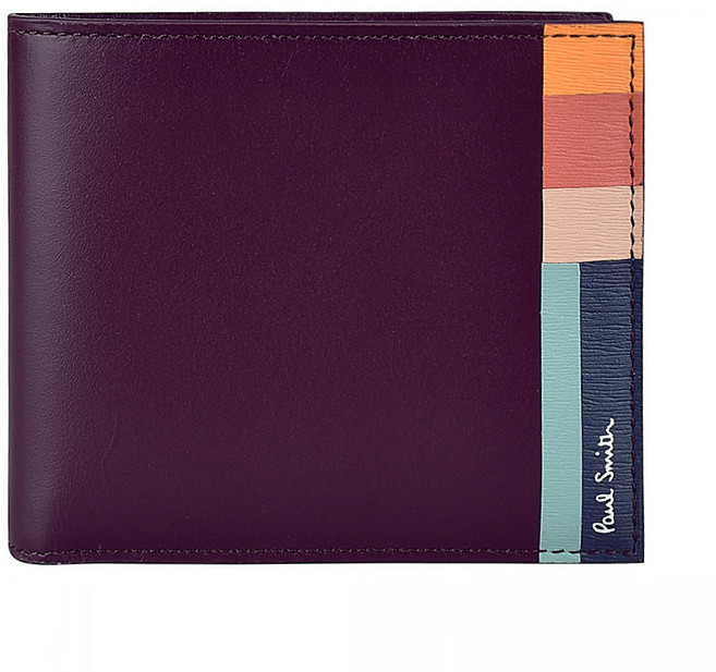 PAUL SMITH燙銀LOGO多色拼接滑面牛皮8卡對折短夾