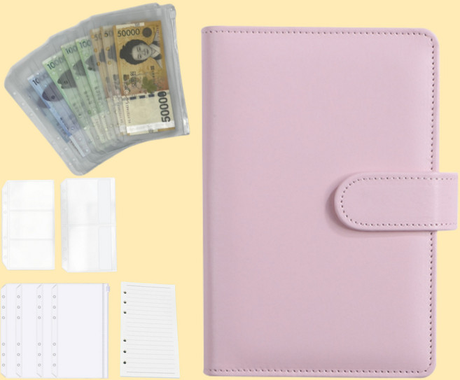스브링 한방에 현금바인더 속지 지퍼백 세트 A6 현금 챌린지, 1개, 복돼지 핑크