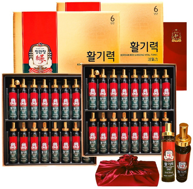 정관장 6년근 홍삼정 활기력 32세트(홍삼농축액 비타민 함량)+쇼핑백 부모님 설 명절 여행 선물세트(보자기포장) 1개, 20ml, 32세트
