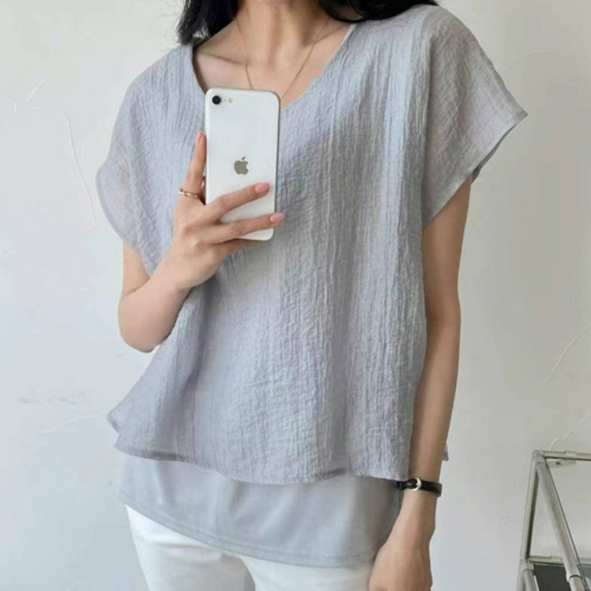 다예패션 오피스룩 미시 여리핏 블라우스 텐셀 반팔티