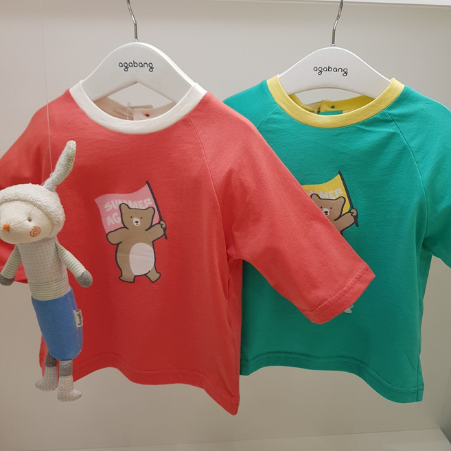 아가방 24 여름 베이비페어! 여름 시원하게 7부 티셔츠 부터 준비하는 걸루! 여름 시원 찰랑 7부 티셔츠 유아 여름 티셔츠! 루즈한 스타일 편안한 실내복 놀이복으로 추천