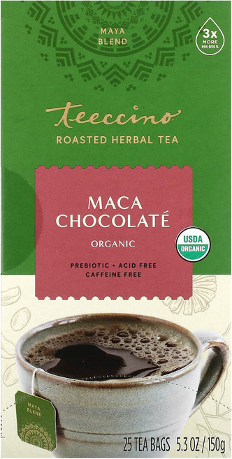 Teeccino 유기농 볶은 허브차 마카 초콜릿 카페인 무함유 티백 25개 150g(5.3oz), Teeccino유기농볶은허브차마카초콜릿카페인무함유티백2, 1개