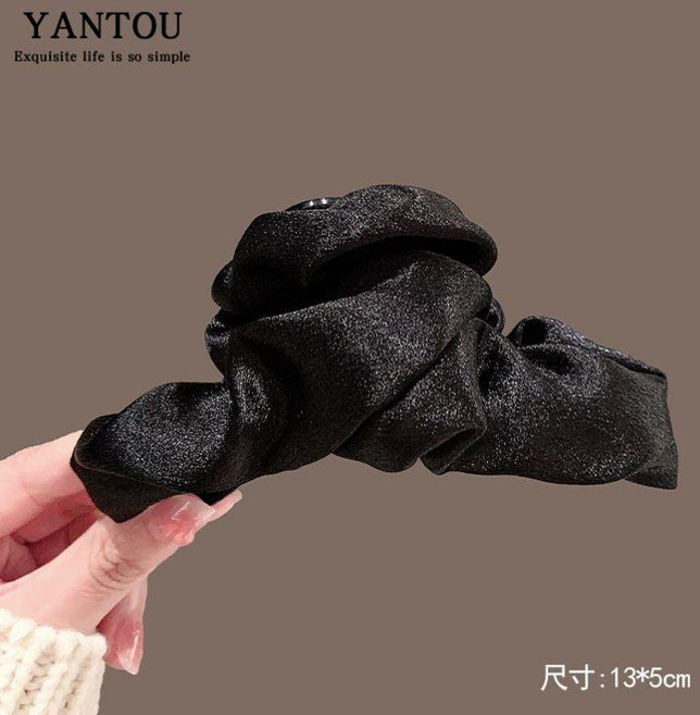 YANTOU 高級緞面大號抓夾 輕奢褶皺後腦勺夾子鯊魚夾女髮卡頭飾