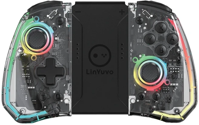 LinYuvo KS40 스위치/NS OLED용 8색 LED가 장착된 투명 스타일 무선 조이패드 Lite용 터보 기능 컨트롤러, 01 공간