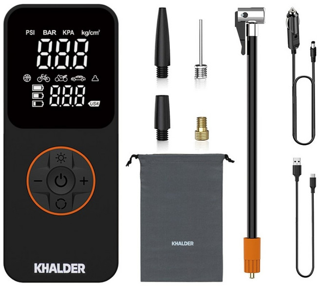 칼더 초고속 유무선 겸용 다용도 타이어 공기압 주입기 대용량 6000(2 000mAh x3), 블랙, 1세트