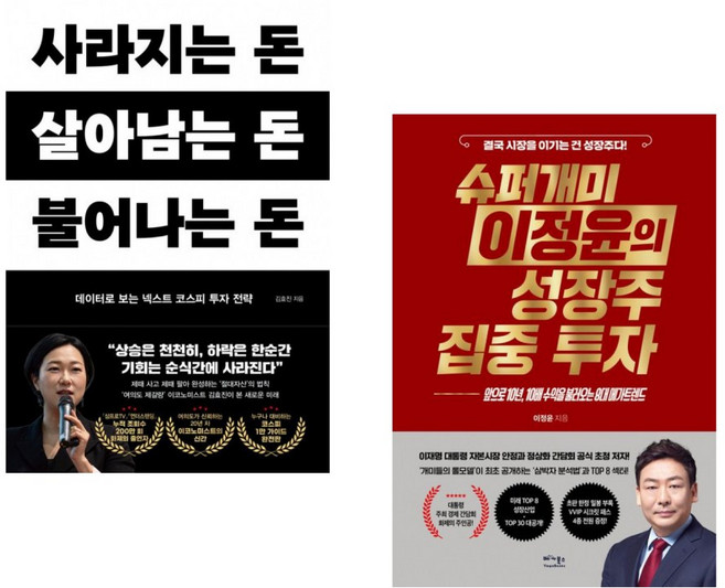 (인기도서) (김효진) 사라지는 돈 살아남는 돈 불어나는 돈 + (이정윤) 슈퍼개미 이정윤의 성장주 집중 투자 (전2권)