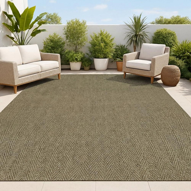 JONATHAN Y Easy Jute Rustic Indoor Outdoor Runner Rug Beige 2X8 Rowena Herringbone for Backyard