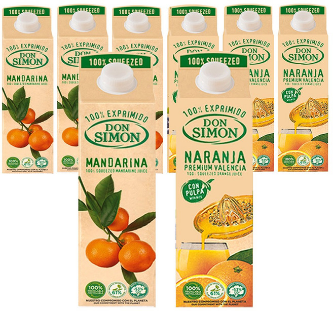 돈시몬 100%착즙주스 만다린 감귤1L 4개+오렌지1L 4개 (총8개) 음료수생과일어린이, 1L, 8개