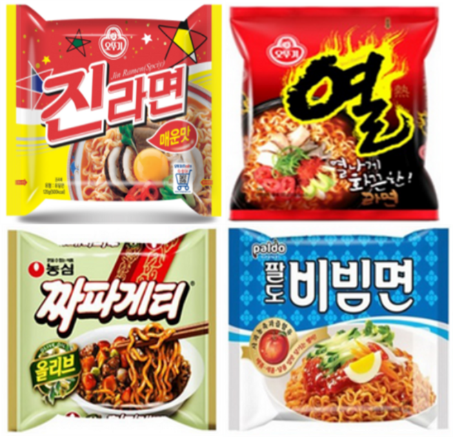 오뚜기&농심&팔도 진라면매운맛5봉+열라면5봉+짜파게티5봉+비빔면5봉 20봉, 20개