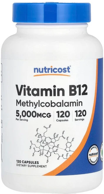 뉴트리코스트 비타민B12 비타민비 5000mcg 120캡슐 코발라민 VitaminB12, 120정, 1개 - 쿠팡
