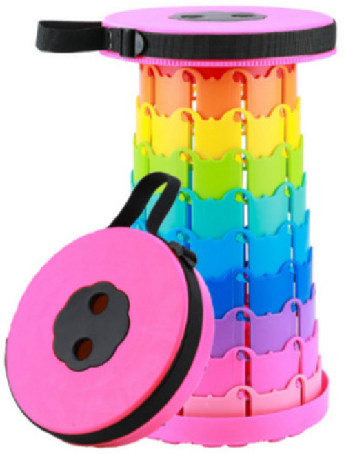 라온플렉스 휴대용 접이식 자바라 의자 높이조절 캠핑 스툴 아코디언 폴딩 체어 간이 대기, 레인보우 핫핑크, 1개