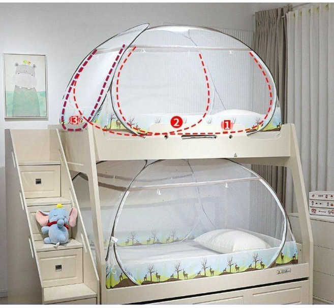 2층침대 모기장 기숙사 암막 커튼형 침대 가림막 학생용 개인공간 침대텐트, 1.9 m x 0.9 m x 1 m, 순록 3 도어 모기 천-1 팩