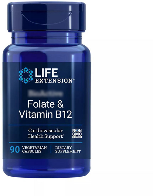 라이프익스텐션 액티브 폴레이트 & 비타민 B12 베지테리안 캡슐, 1개, 90정