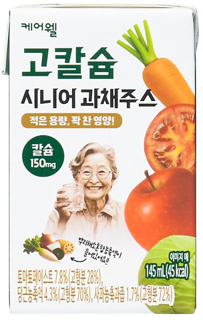 케어웰 고칼슘 시니어 과채주스 과일 야채즙 간식, 30개, 145ml