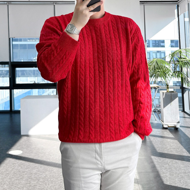 룩플레인 울 소재 고급스러운 케이블 라운드 니트 9color