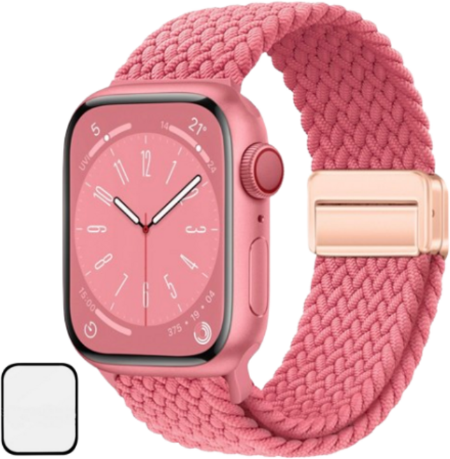 NUBASE 애플워치 10 호환 마그네틱 브레이드 솔로루프 스포츠 스트랩, 러버핑크