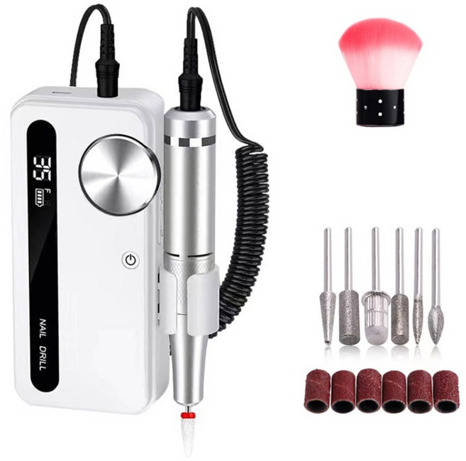 YINUO 젤 네일 드릴 전동 네일 관리기 네일 케어 속도 조절 0-35000rpm USB충전식, 1세트, 아이보리