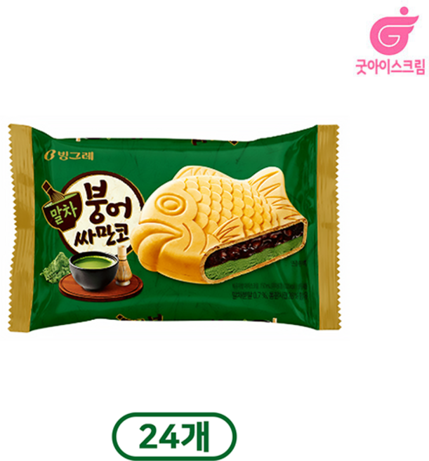 빙그레 아이스크림 말차 붕어싸만코, 24개, 150ml