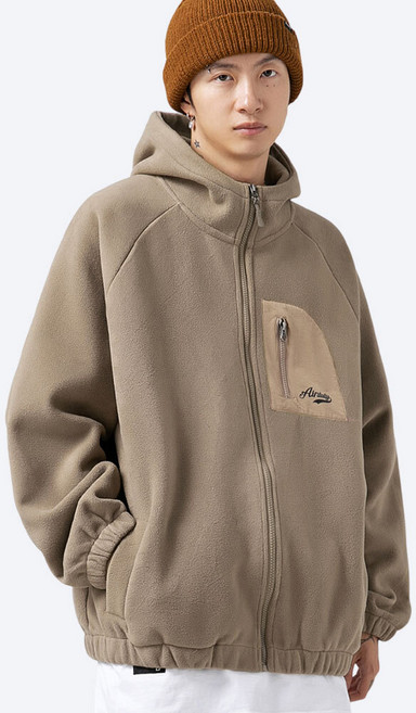 가르크시 후드 플리스 집업 재킷 배색 심플 로고 캐주얼 캠퍼스룩 점퍼