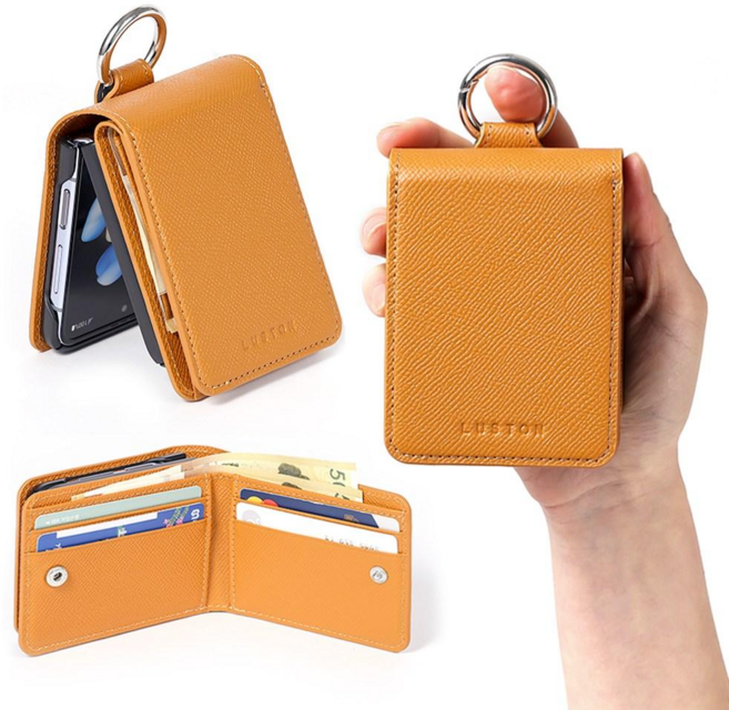 루스톤 피렌체 천연소가죽 지폐 카드 고리 링 힌지보호 갤럭시 Z플립 지갑형 핸드폰케이스