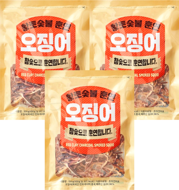 현대푸드 황토 숯불 훈연 오징어, 3개, 100g
