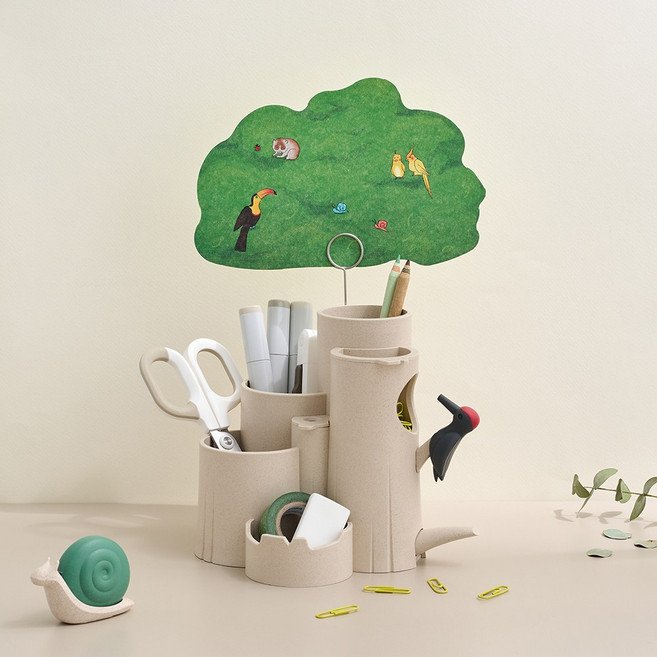 피그랩 딱따구리의 숲 연필꽂이 다용도 데스크 오거나이저 올인원 펜꽂이, 1개, 메이플