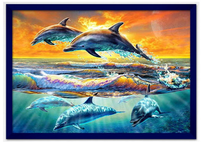 500피스 직소퍼즐 노을이 지는 바다에 돌고래떼 (액자옵션선택) HP509, 1개, 퍼즐+슬림우드블루 직소퍼즐액자포함