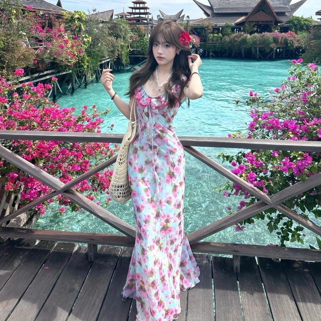 COSYEVNO 여성 여름 플라워 슬림핏 머메이드 롱 원피스 휴양지룩 LFHshq-7