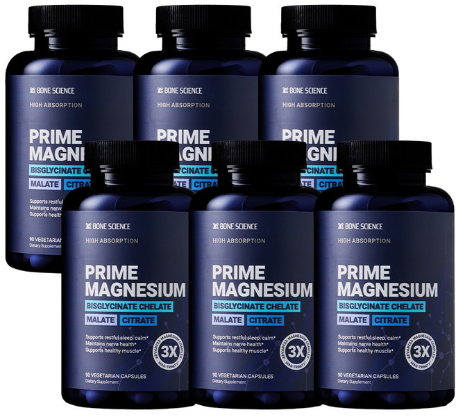 본사이언스 프라임 킬레이트 마그네슘 알비온 시트라메이트 글리시네이트 고흡수 90캡슐, 6개, 90정